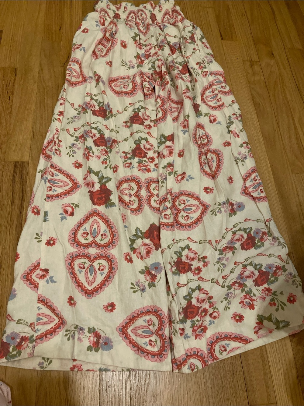 Kimchi Blue Cream Wide-Leg Pants with Red Floral Print from Urban Outfitters